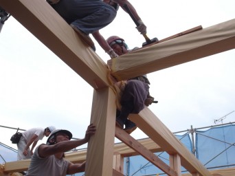 木組みの家「高円寺の家」建方です